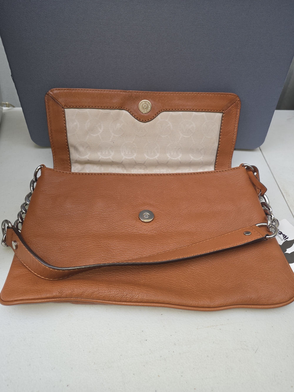 Michael Kors Leather Chain Strap Shoulder Bag in Cognac Brown